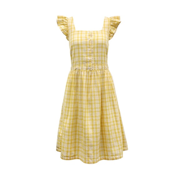 NWT Hope & Henry | Flutter Sleeve Sun Dress Yellow Plaid - Picture 6 of 6